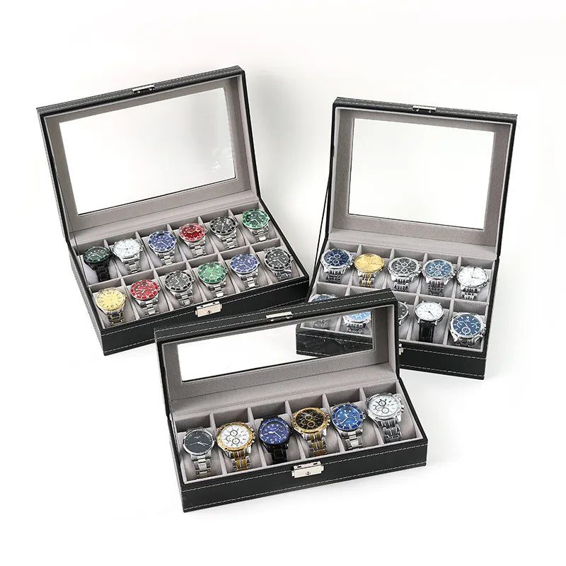 Boite Montre Cuir Verre Multi Emplacements