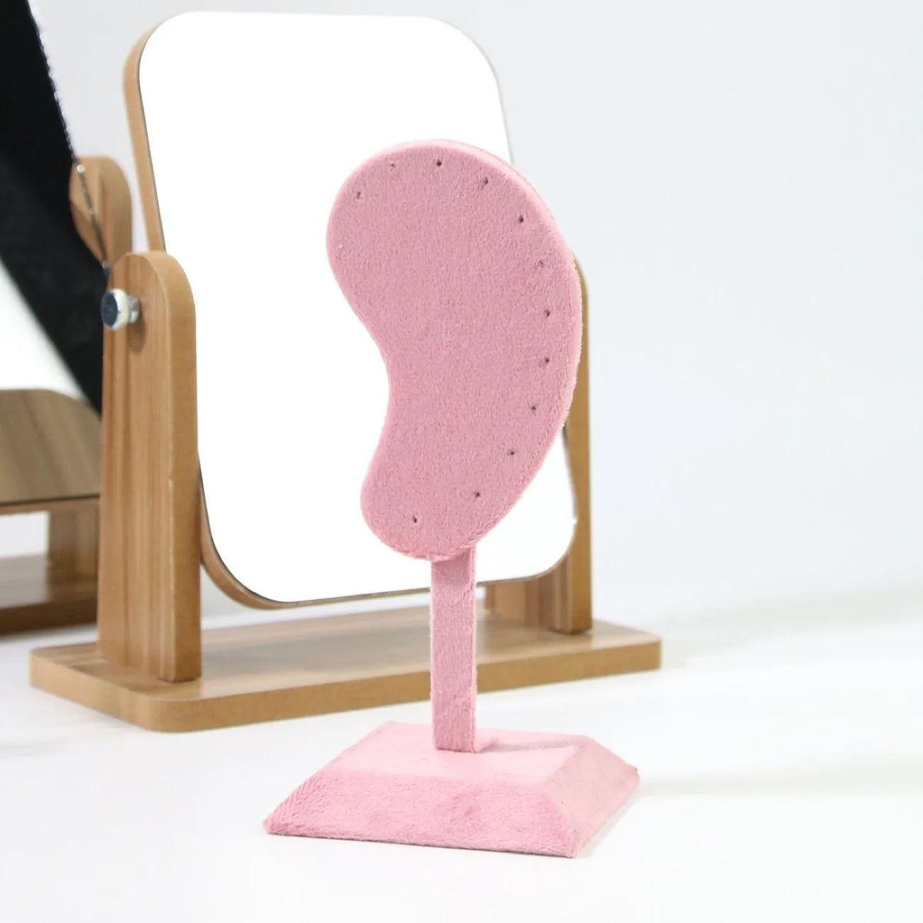 Plateau Bijoux Velours Rose Métal Multifonction