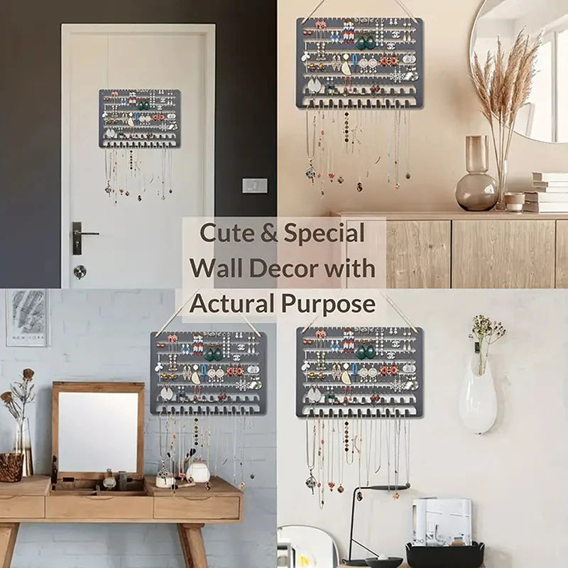 Porte Bijoux Bois Mural Collier Boucles