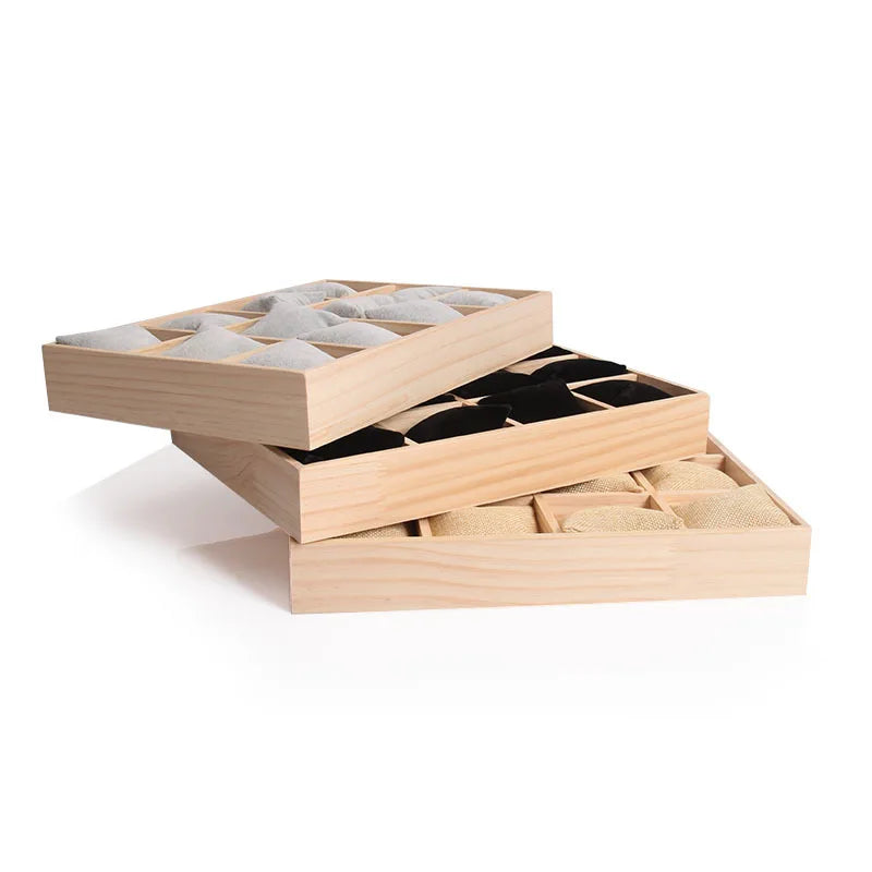 Plateau Bijoux Bois 12 Compartiments Montre
