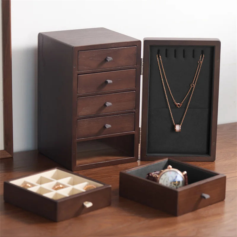 Boîte Bijoux Bois Bagues Bracelets Magnétique