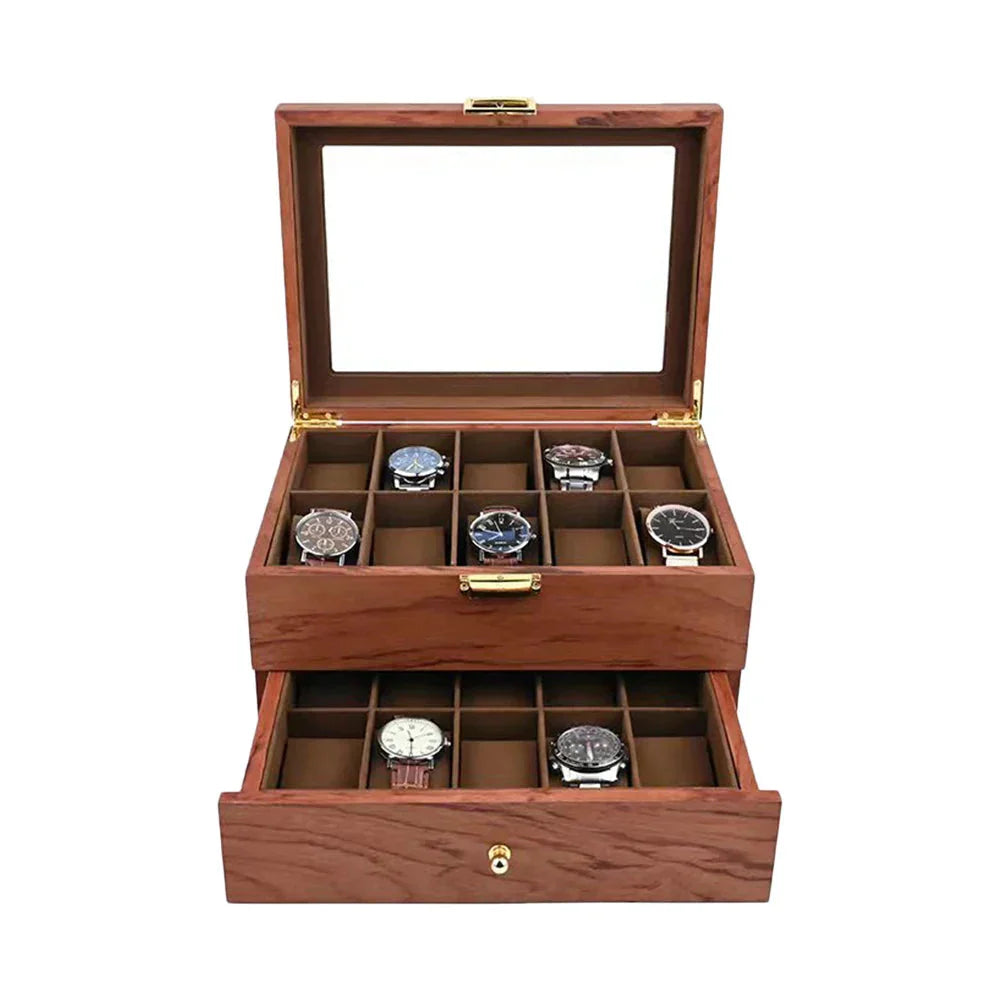 Boîte Montres Bois Teck 20 Places Double