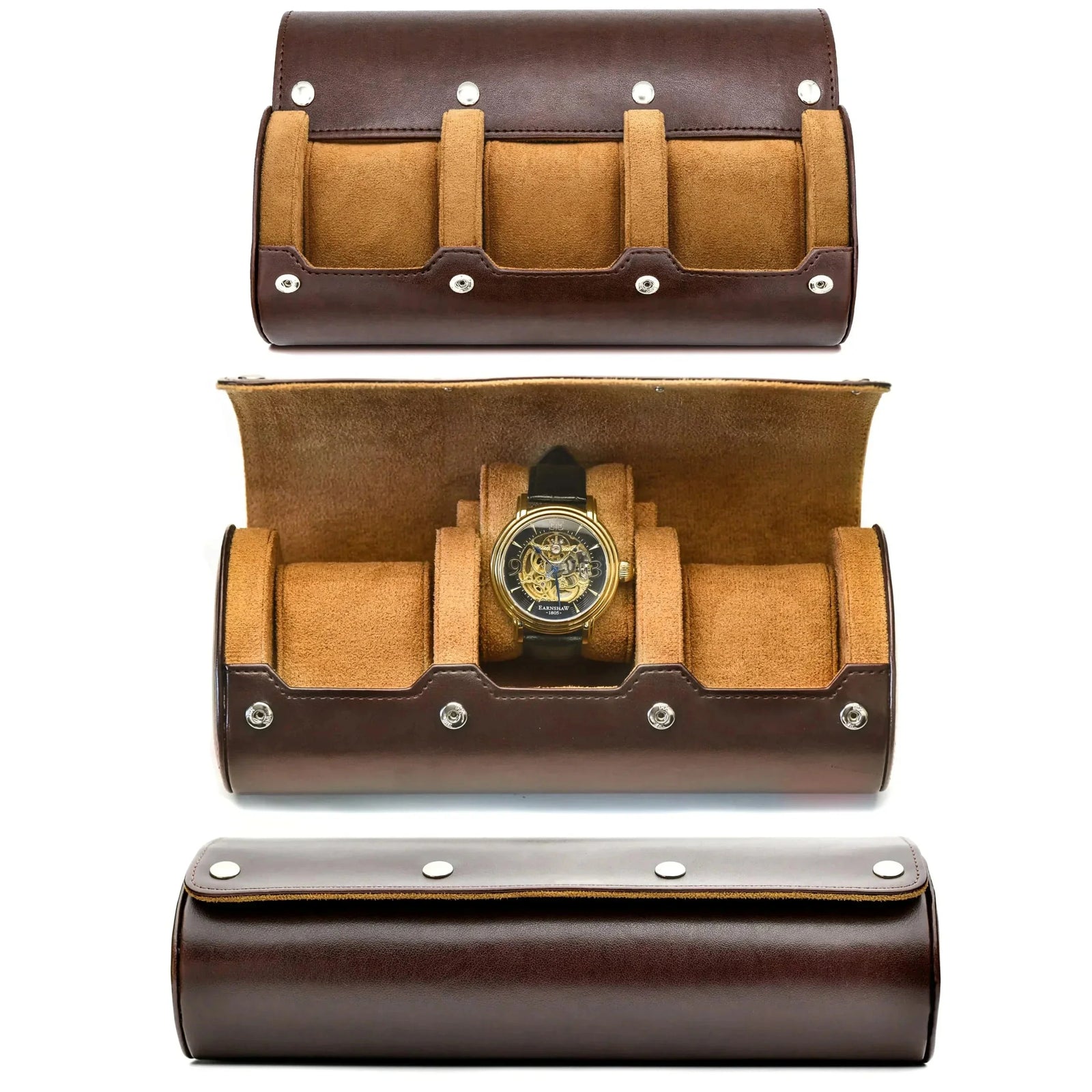 Étui Montre Cuir Triple Marron Ocre Skaï