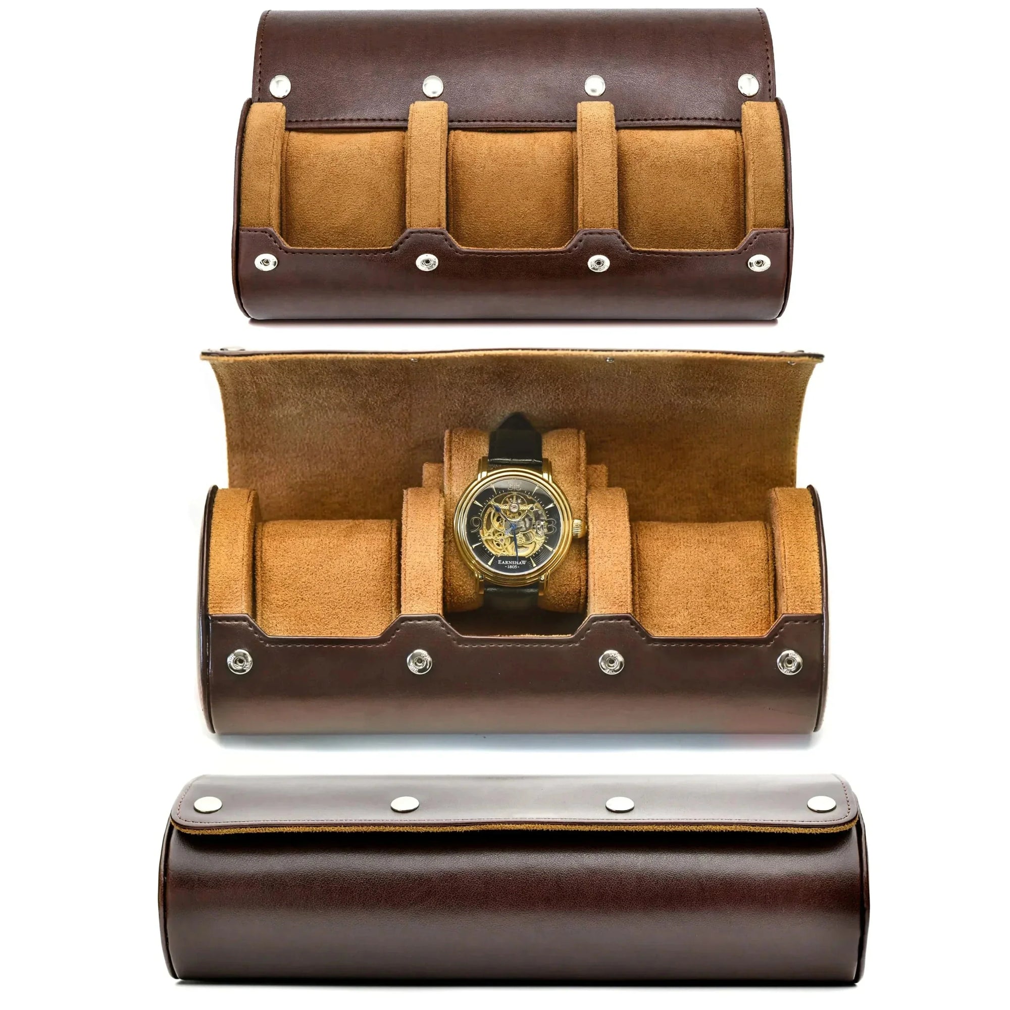 Étui Montre Cuir Triple Marron Ocre Skaï