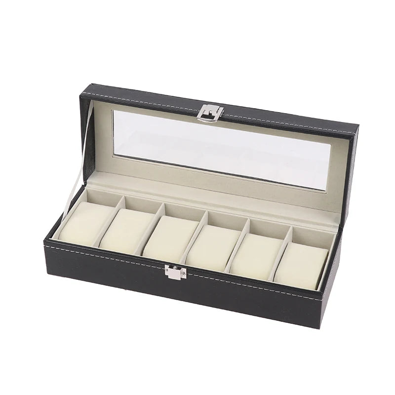 Boîte Montre Cuir Noir Verre Coussin Amovible