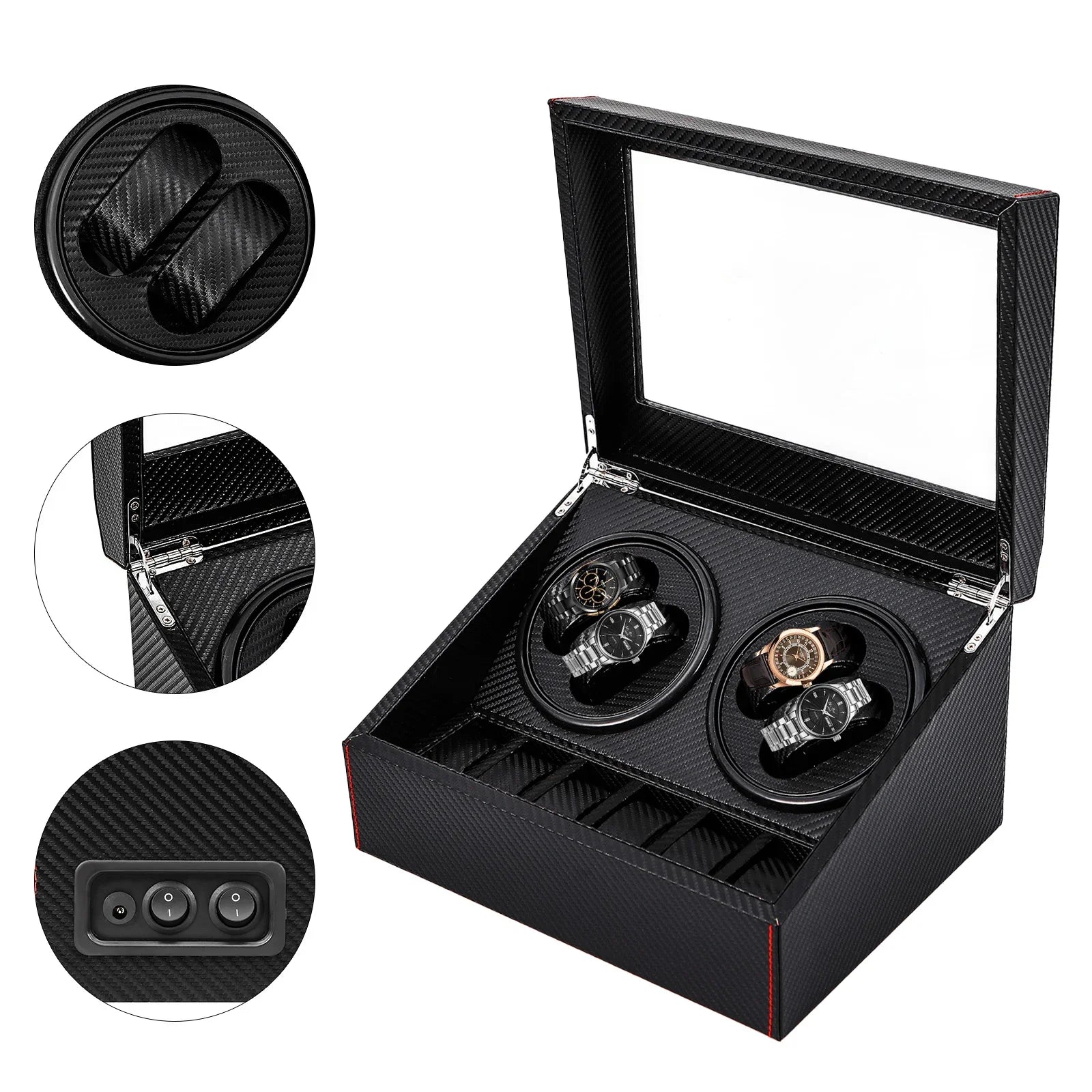 Coffre Fort Montre Cuir 10 Places Carbone Rotatif