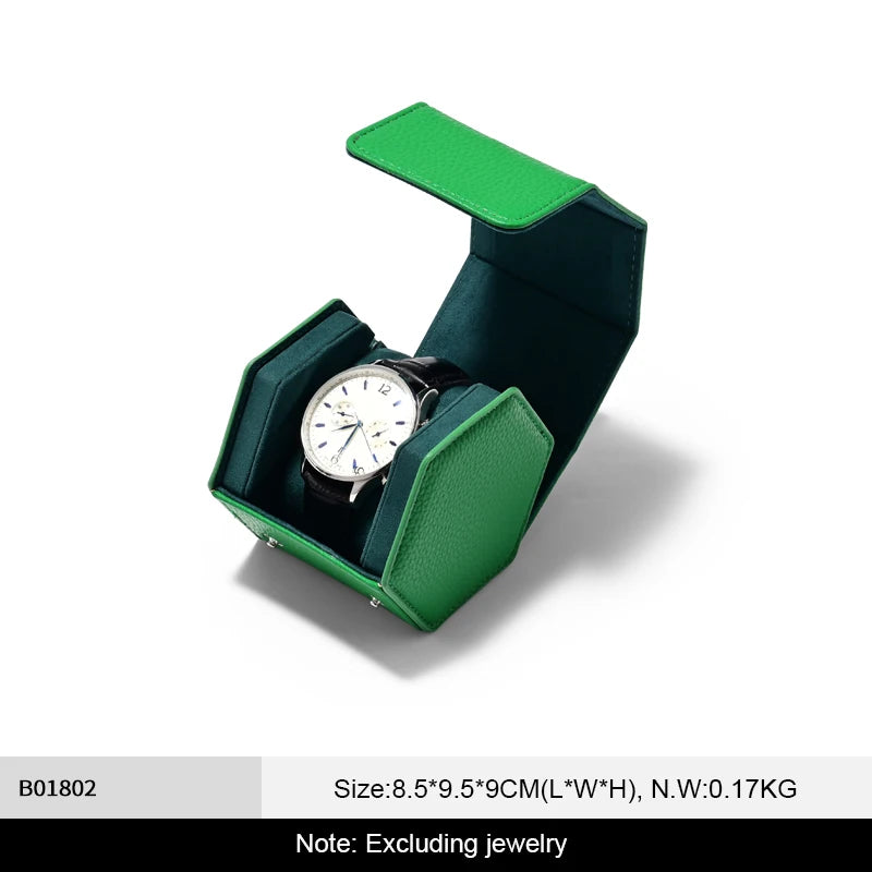 Étui Montre Cuir Hexagonal Voyage Portable