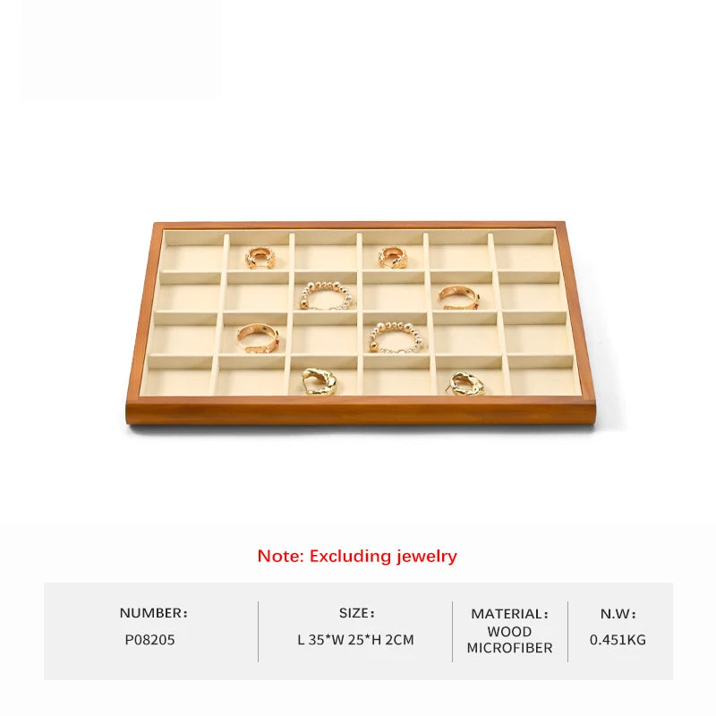 Plateau Bijoux Bois Velours Beige Multi-Configurations