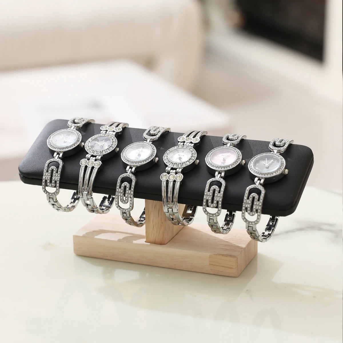 Présentoir Bracelet Bois Velours Cuir Forme T