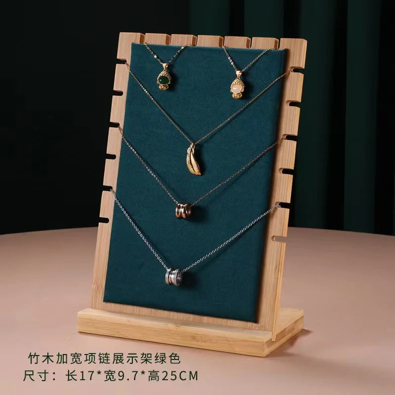 Présentoir Collier Bois Simili Cuir Plat
