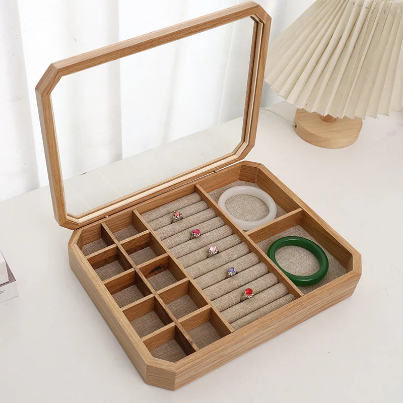 Boîte à Bijoux Bois Vitrée Chêne Blanc