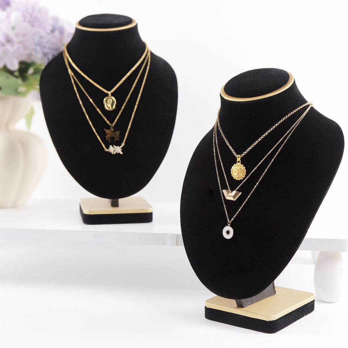 Présentoir Collier Buste Velours Noir Mat