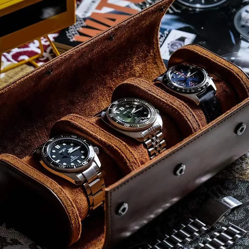 Etui Montre Cuir Lisse Noir Marron Voyage