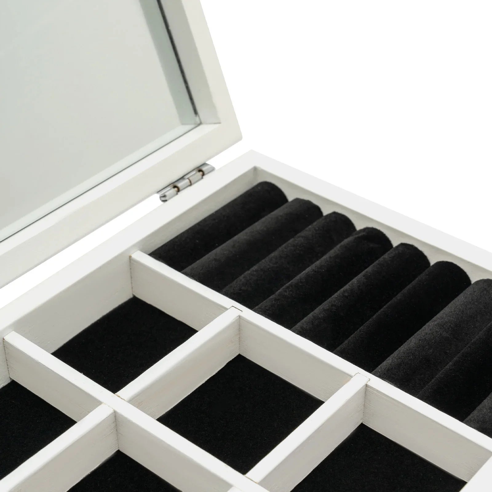 Boîte Bijoux Bois Blanche 6 Tiroirs Miroir