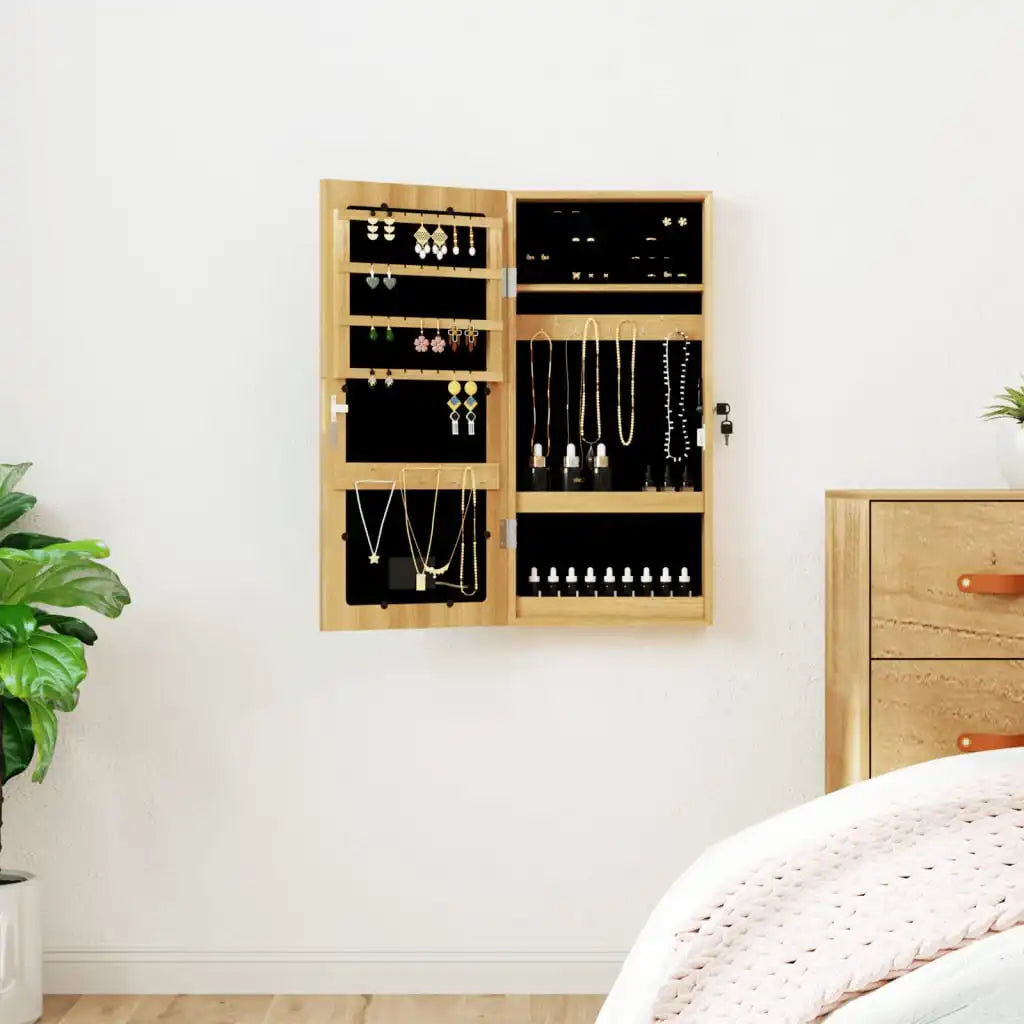 Boîte Bijoux Bois Murale LED Miroir Sécurisée