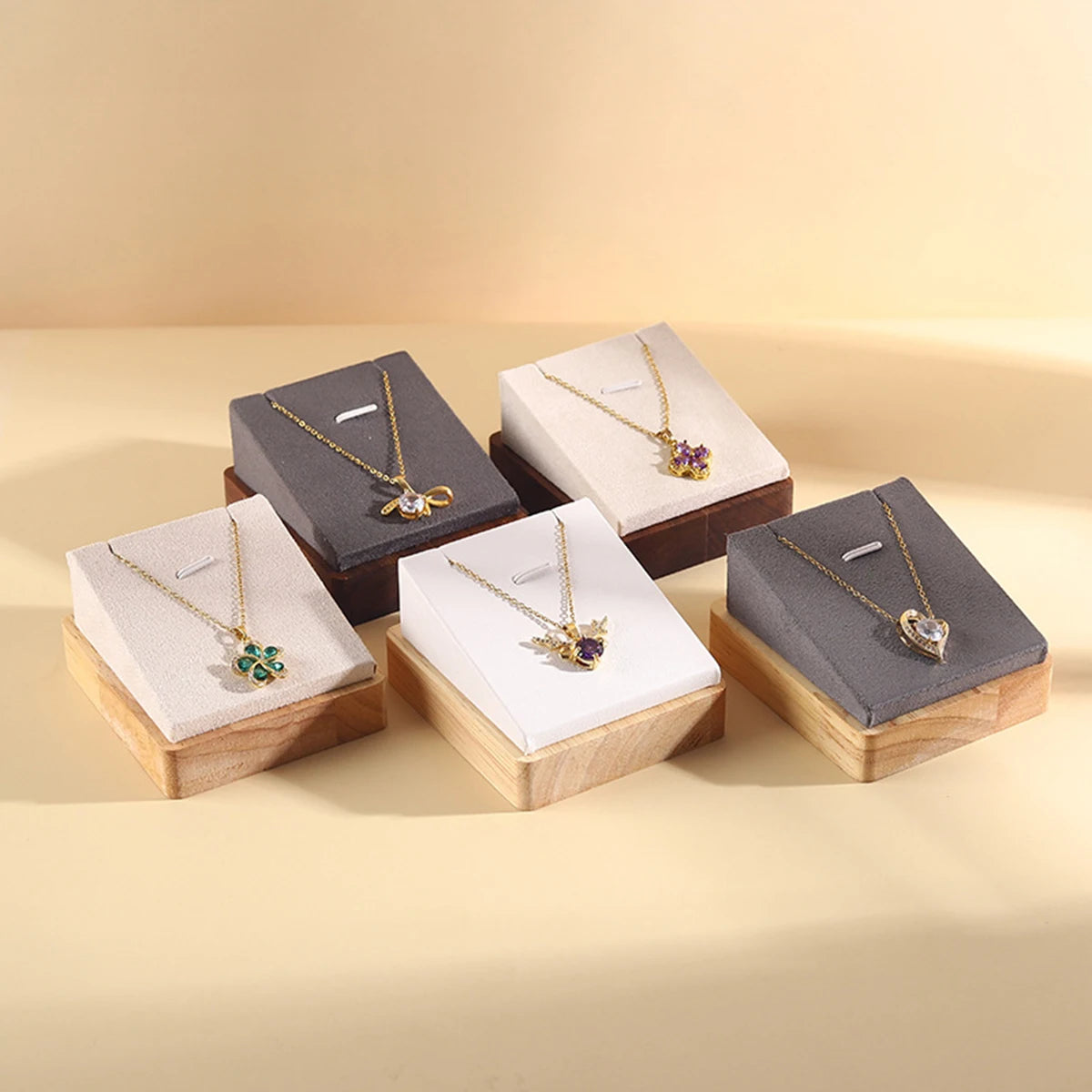 Plateau Bois Velours Collier Pendentif Présentoir Bijoux
