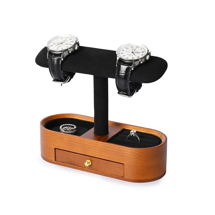 Présentoir Montre Bois Massif Simple Double Tiroir