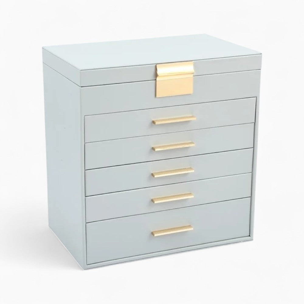 Boîte à Bijoux Cuir 5 Tiroirs Miroir Luxe