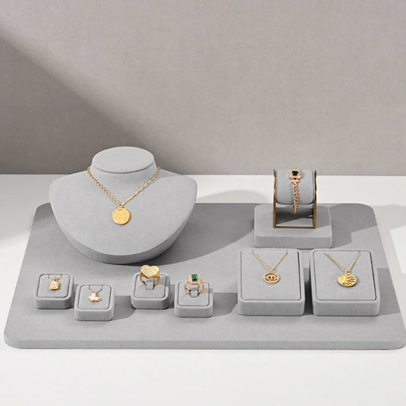 Présentoir Bijoux Daim Gris Modulable Vitrine