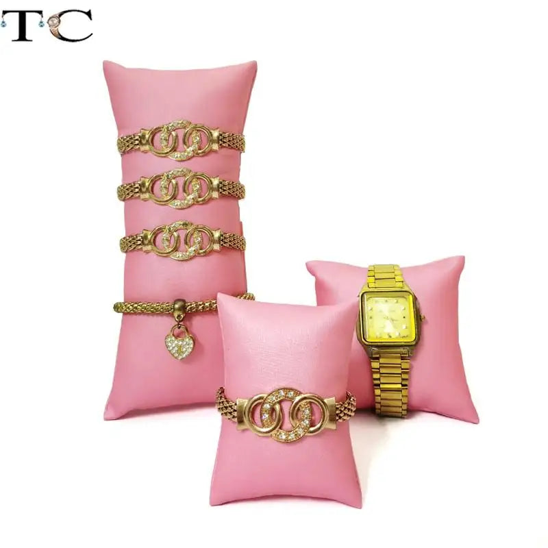 Coussin Présentoir Cuir Rose Montre Bracelet