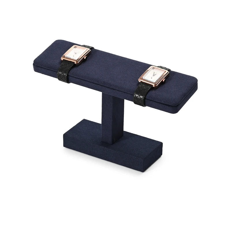 Présentoir bracelet barre en T – modèle bleu marine au socle simple avec deux montres