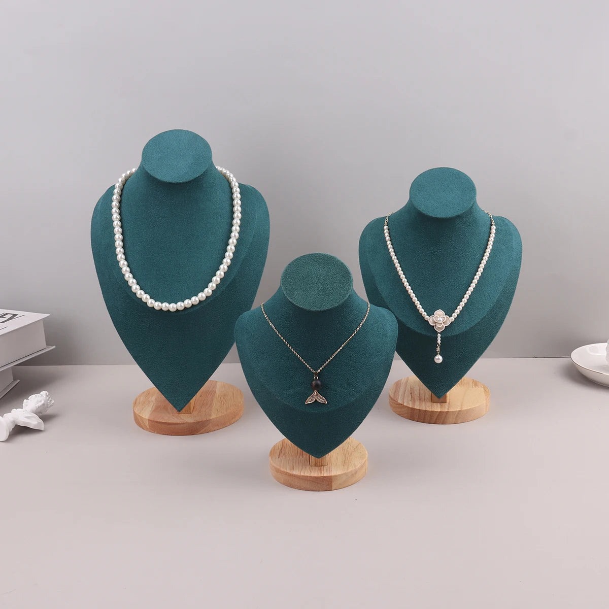 Présentoir Collier Velours Vert Émeraude 3 Tailles