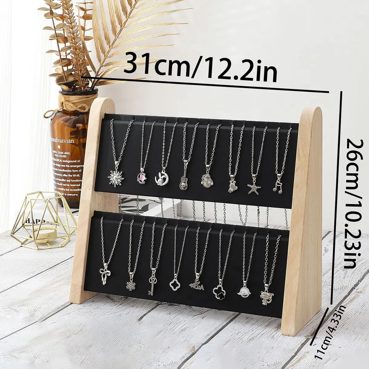 Présentoir Collier Bois Simili Cuir 2 Étages