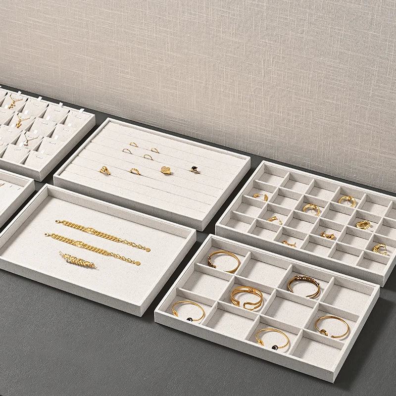 Plateau Bijoux Coton Lin Empilable Vitrine
