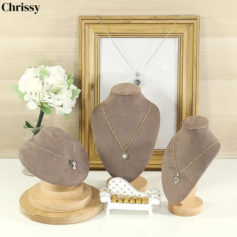 Présentoir Collier Bois Velours Café Boutique