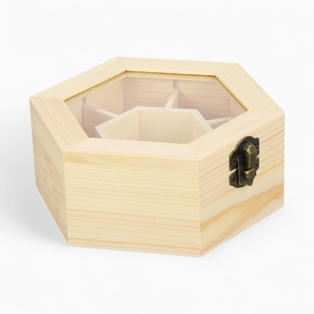 Boîte Bijoux Bois Hexagonale Compacte Compartiments