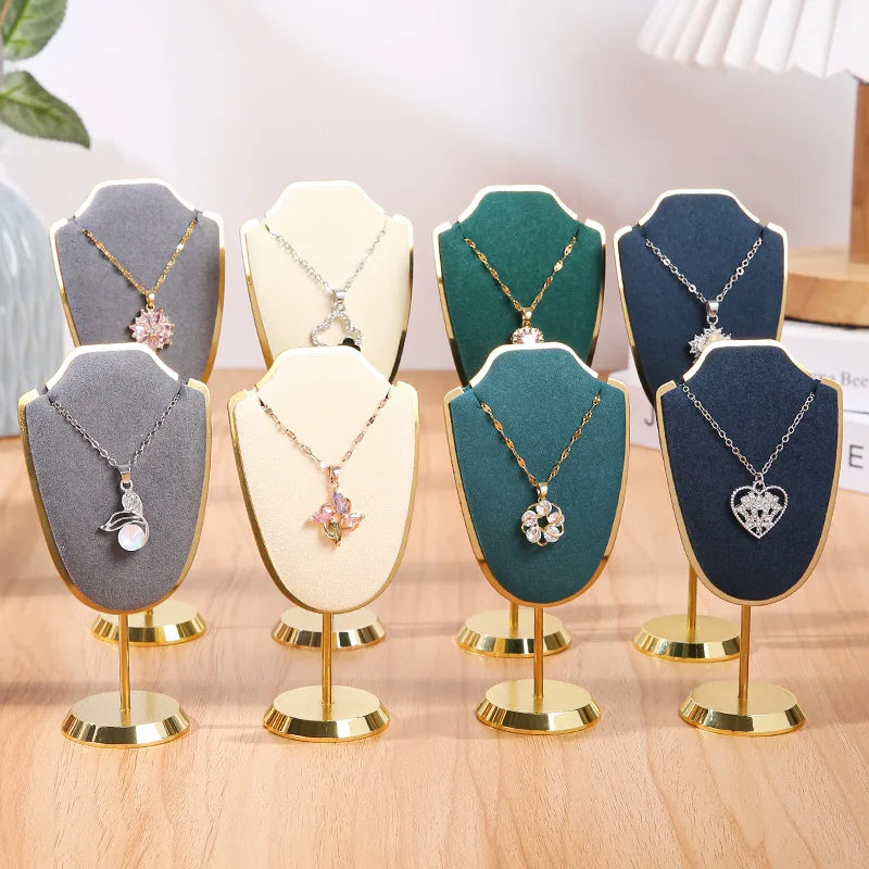 Présentoir Collier Velours Métal Doré Trompette