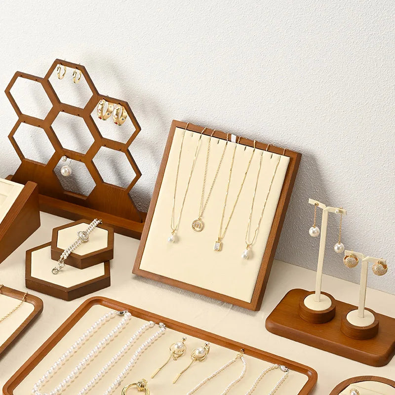 Présentoir Bijoux Bois Beige Collier Multifonctions
