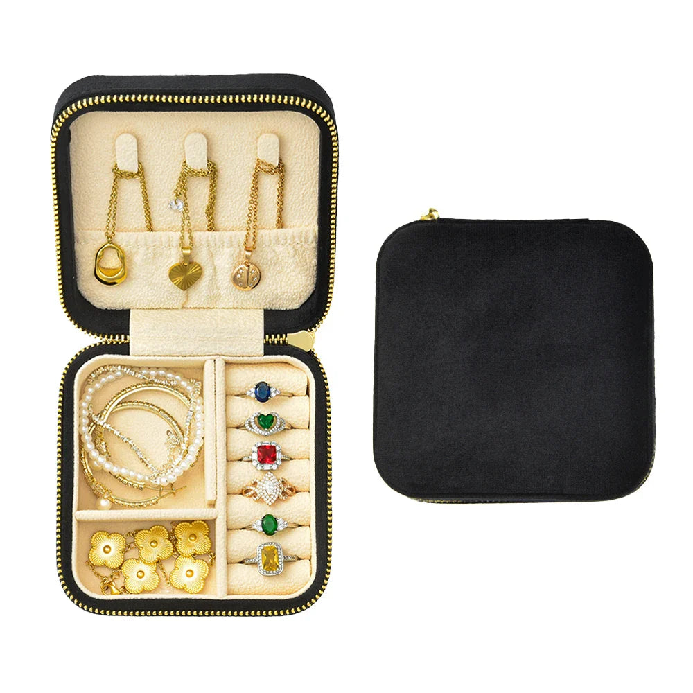 Boîte à Bijoux Velours Carrée Zip 15 Couleurs