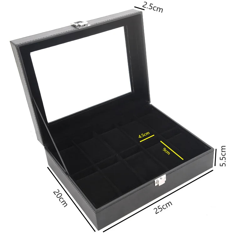 Boîte Montre Cuir Noir Emplacements Vitrine