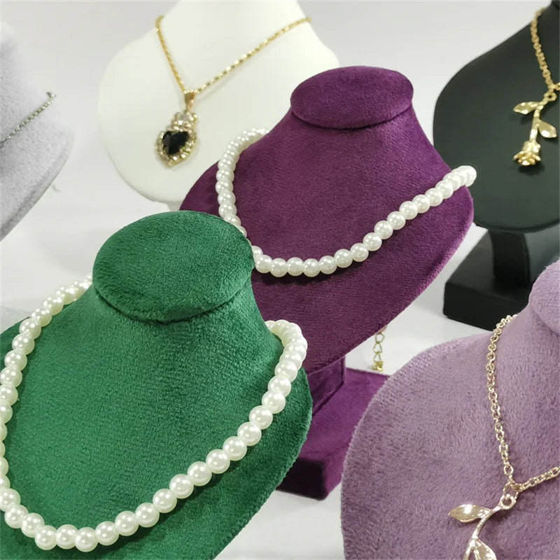 Présentoir Collier Buste Velours Plat Compact