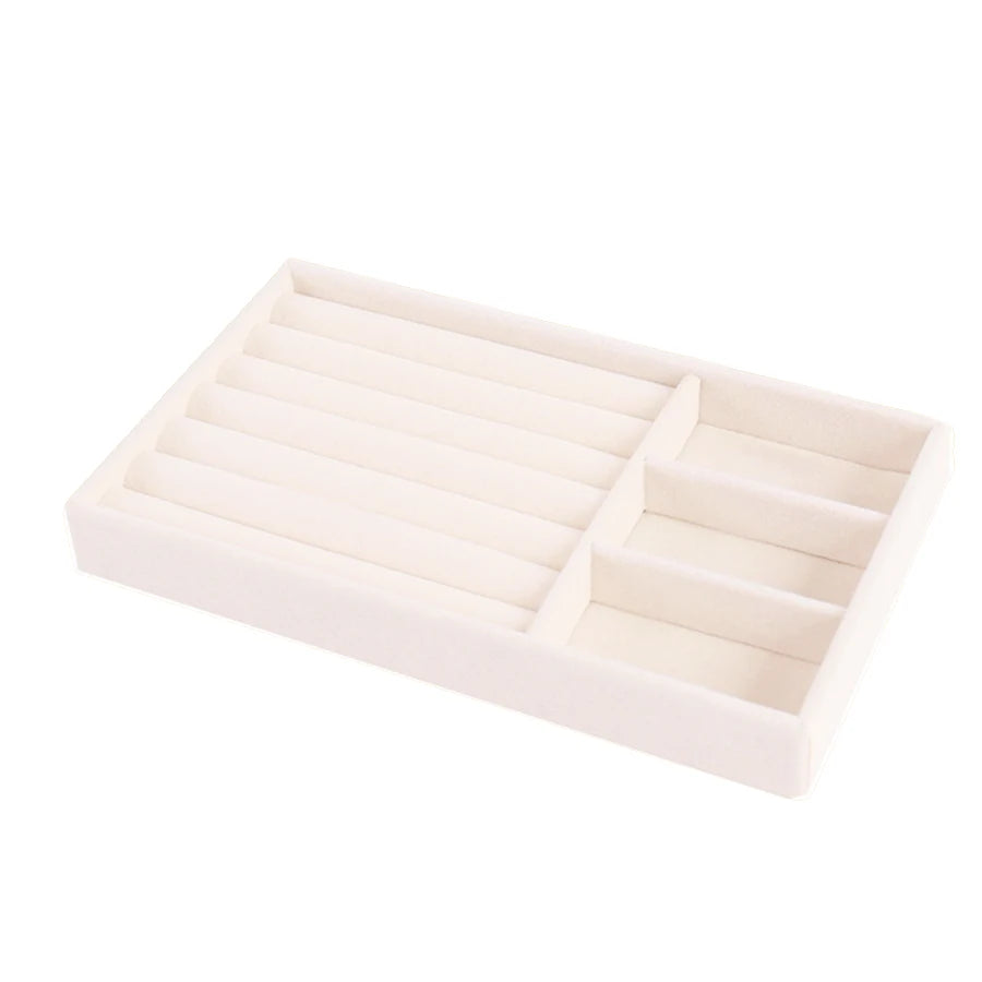 Plateau Bijoux Velours Beige Multi-Compartiments
