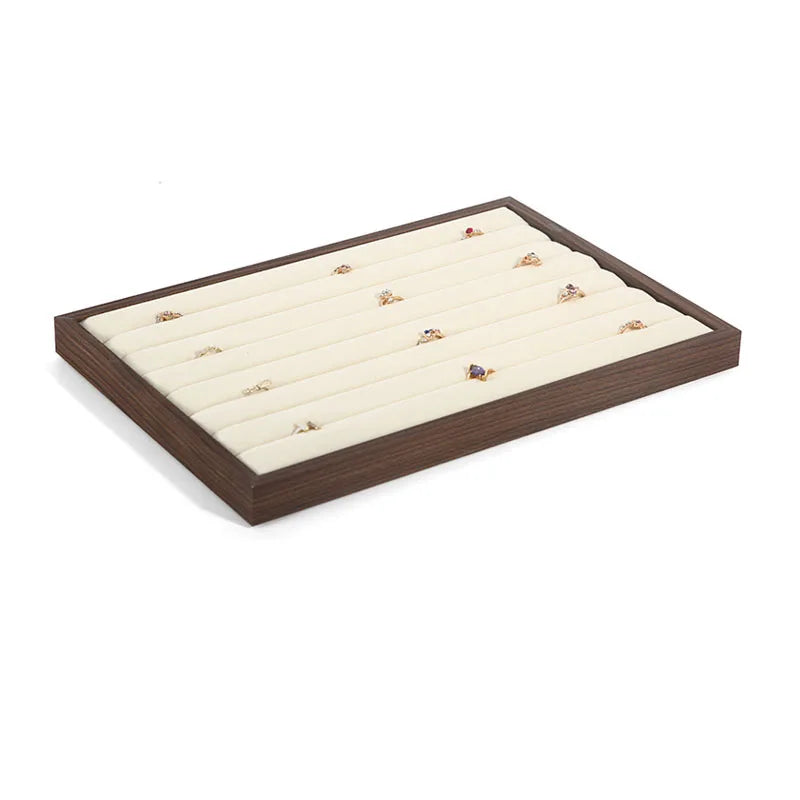 Plateau Bijoux Bois Noyer Velours Rétro