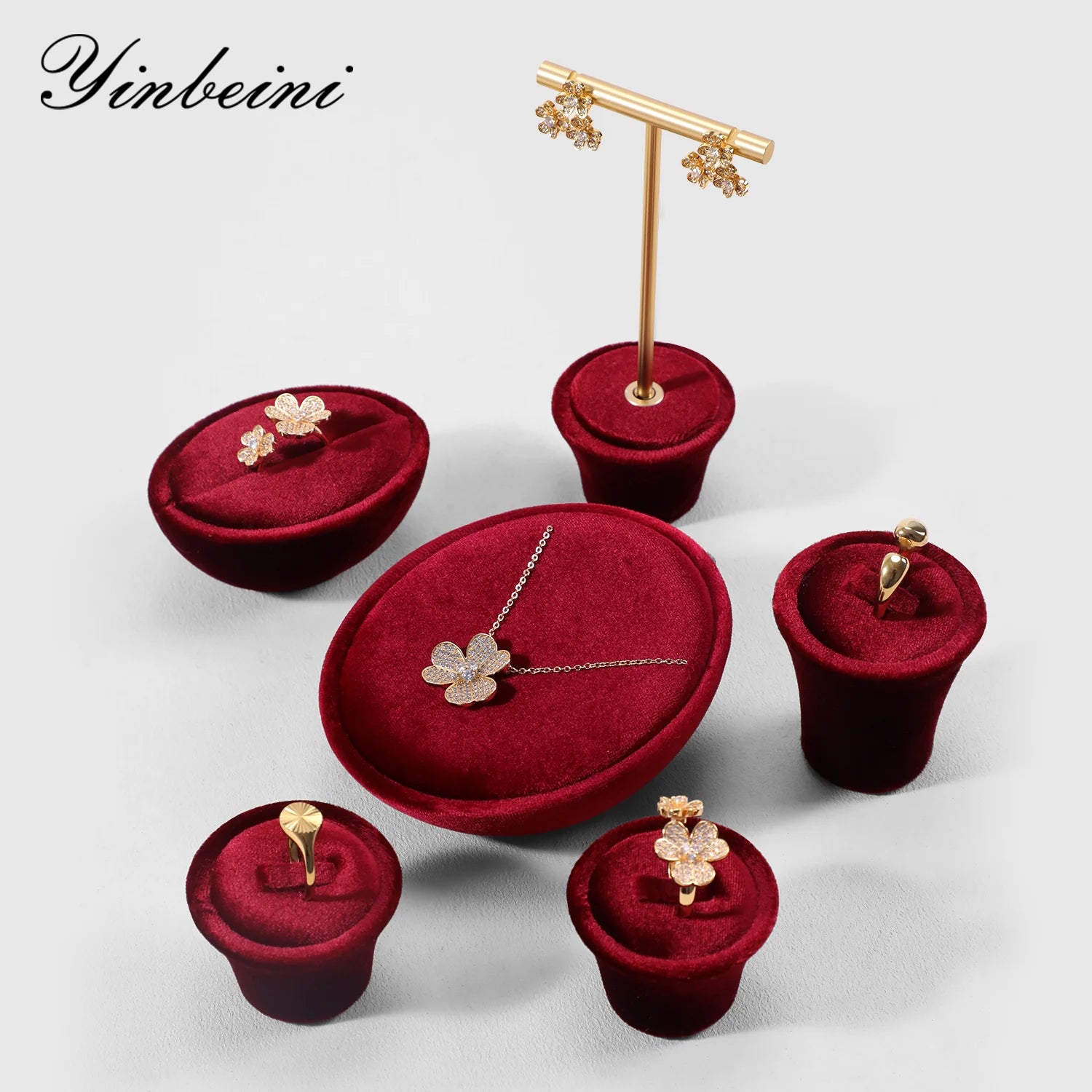 Ensemble Présentoirs Bijoux Velours Vitrine Complète