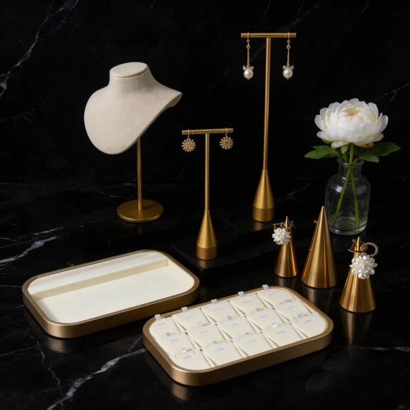 Plateaux Velours Beige Bijoux Multi-Compartiments Vitrine