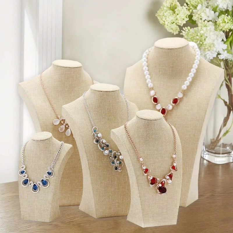 Présentoir Collier Buste Coton Lin Naturel