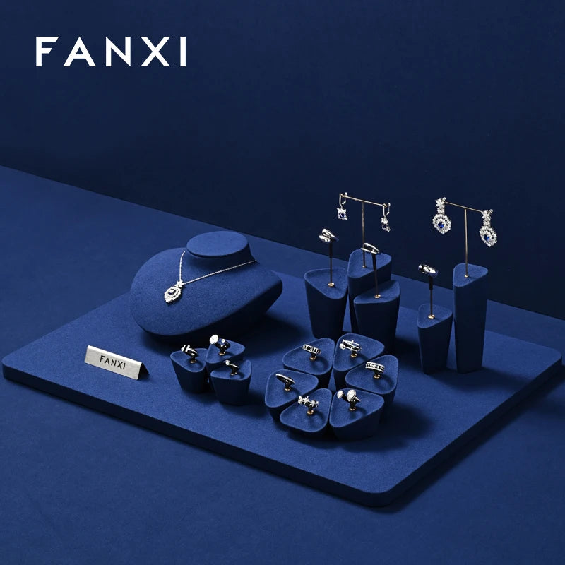 Présentoir Bijoux Métal Résine Bleu Vitrine