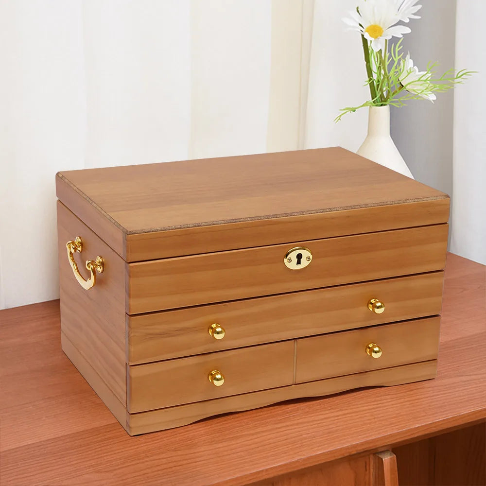 Boîte Bijoux Bois Massif Velours Rangement Sécurisé