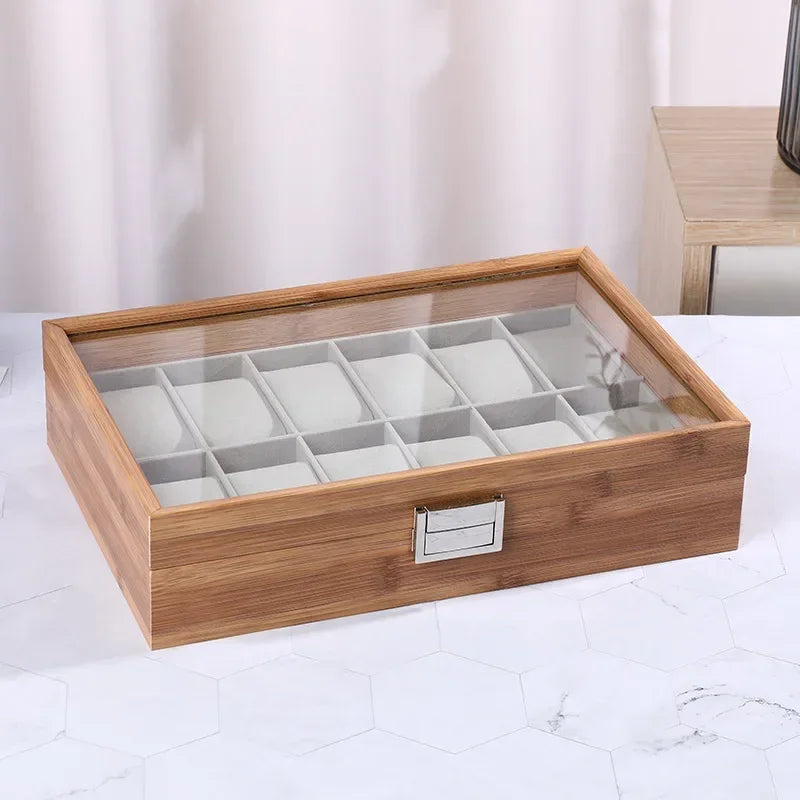 Boîte Montres Bois Bambou Vitré Modulaire