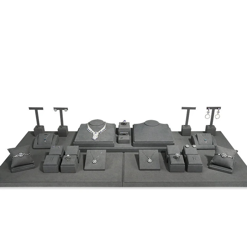 Présentoir Bijoux Microfibre Gris Vitrine
