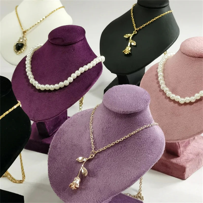 Présentoir Collier Buste Velours Plat Compact