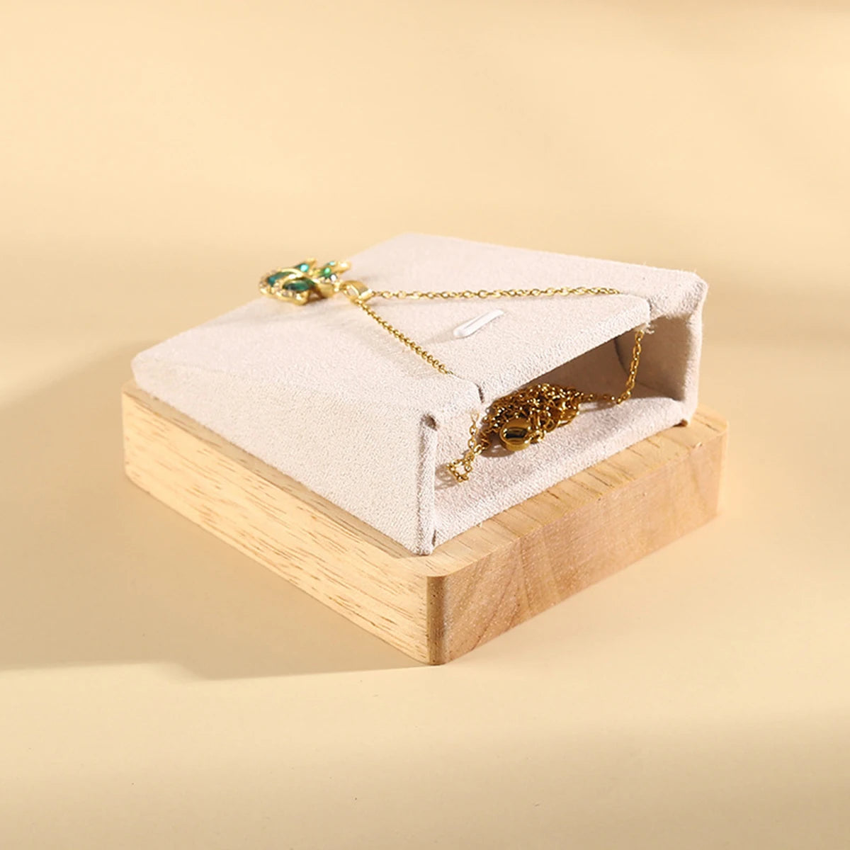 Plateau Bois Velours Collier Pendentif Présentoir Bijoux