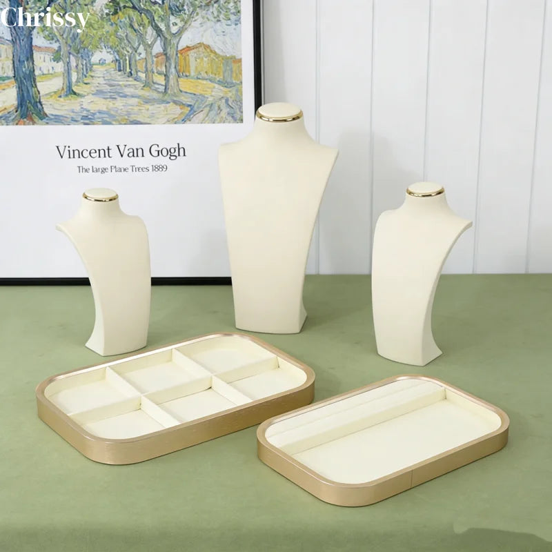 Plateau Bijoux Velours Beige Métal Doré