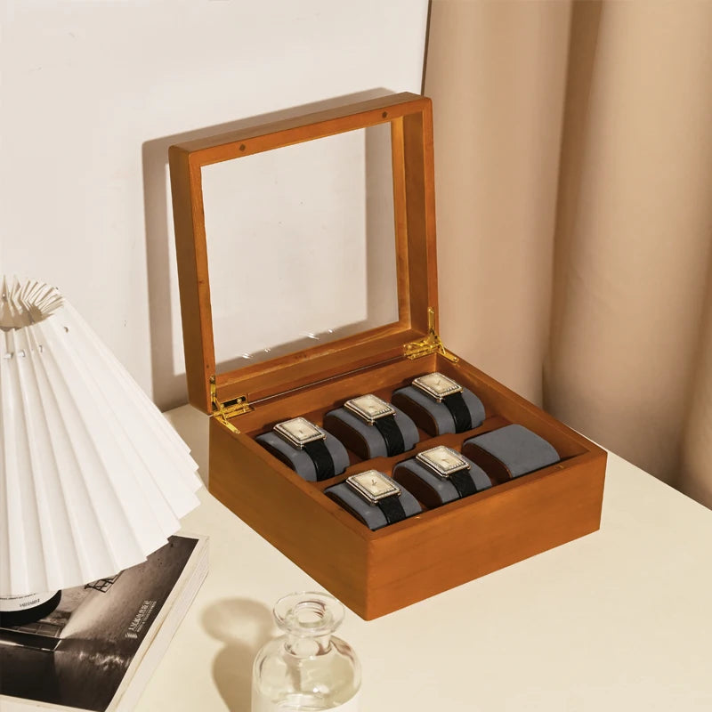 Boite Montre Bois Verre 6 Emplacements Anti Poussière