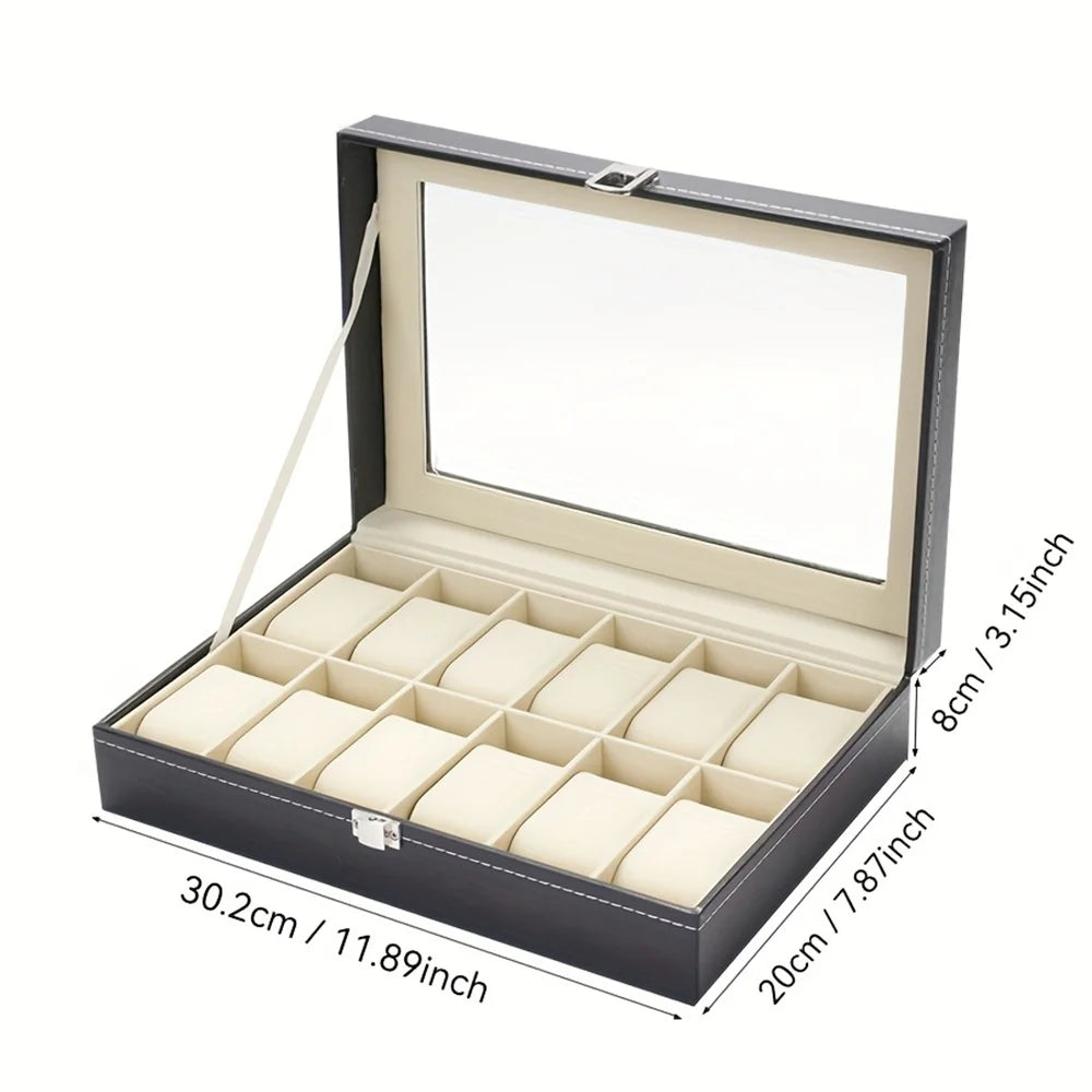 Boîte Rangement Montre Cuir Verre Classique
