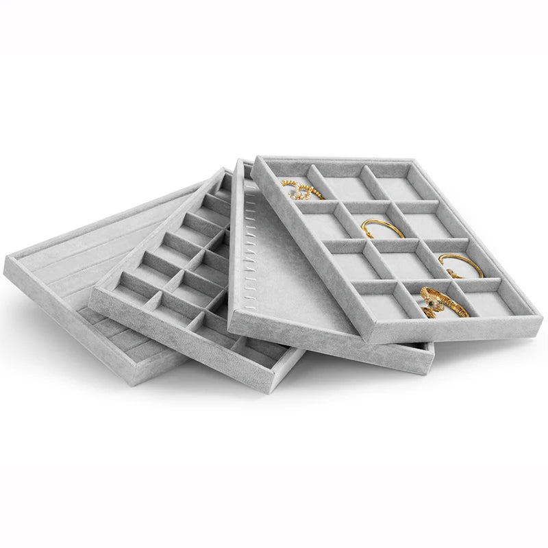 Plateau Bijoux Velours Glacé 24 Grilles Empilable